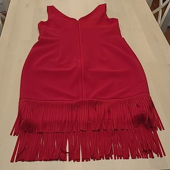 EUC Adrianna Papell Red Double Fringe Hem Sleeveless Cocktail Dress - Picture 8 of 14